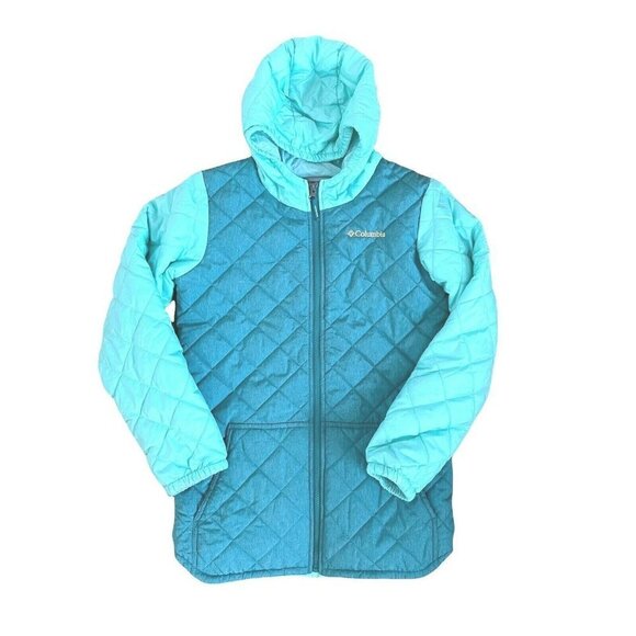 Columbia Girl Green Hooded Quilted Puffect Insulated Jacket Coat Youth L - Picture 1 of 6
